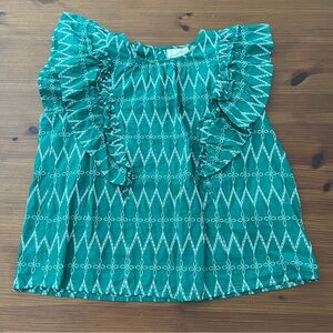 Universal Thread Green Embroidered Top with Fluttered Ruffled Sleeves - Large